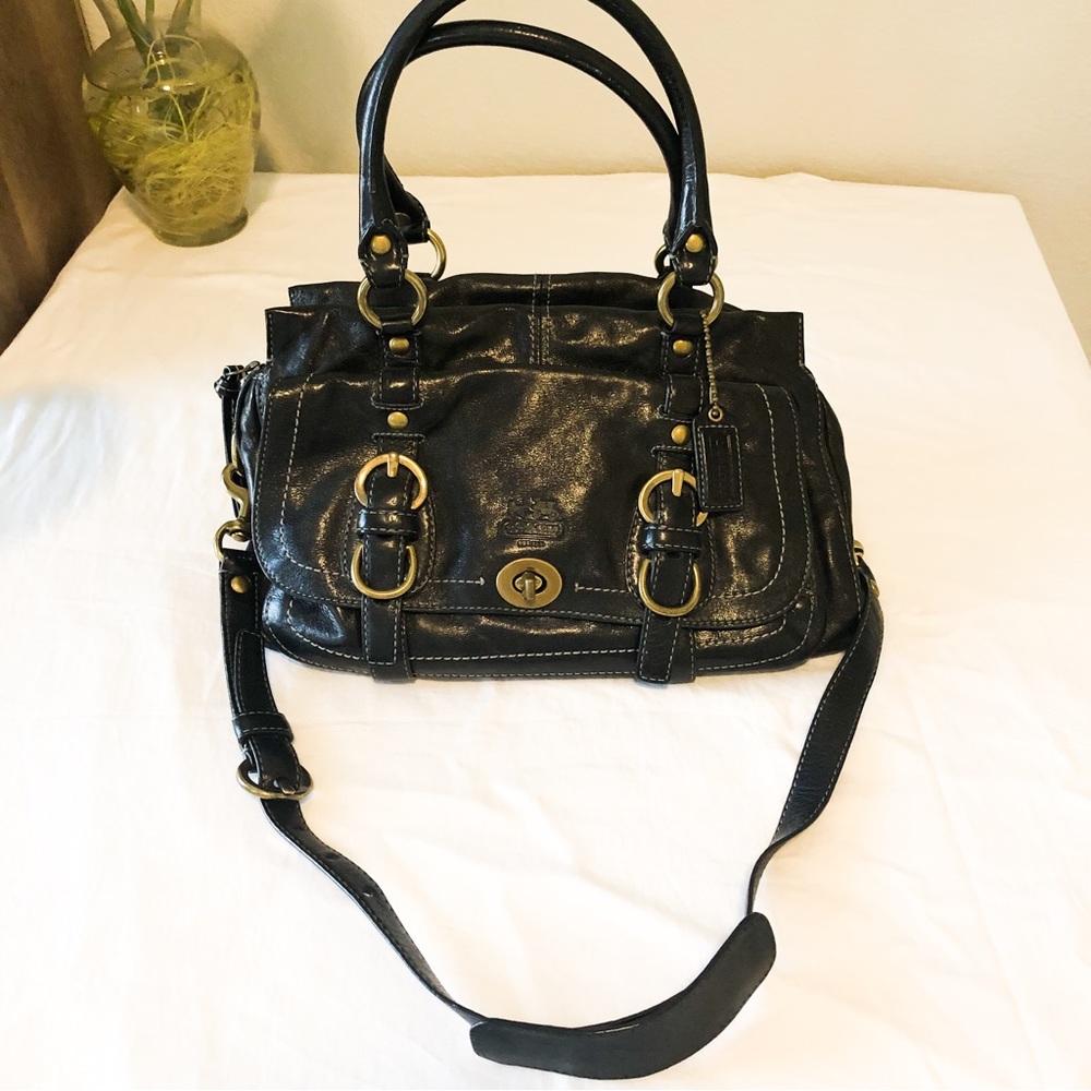 Black antique coach shoulder bag